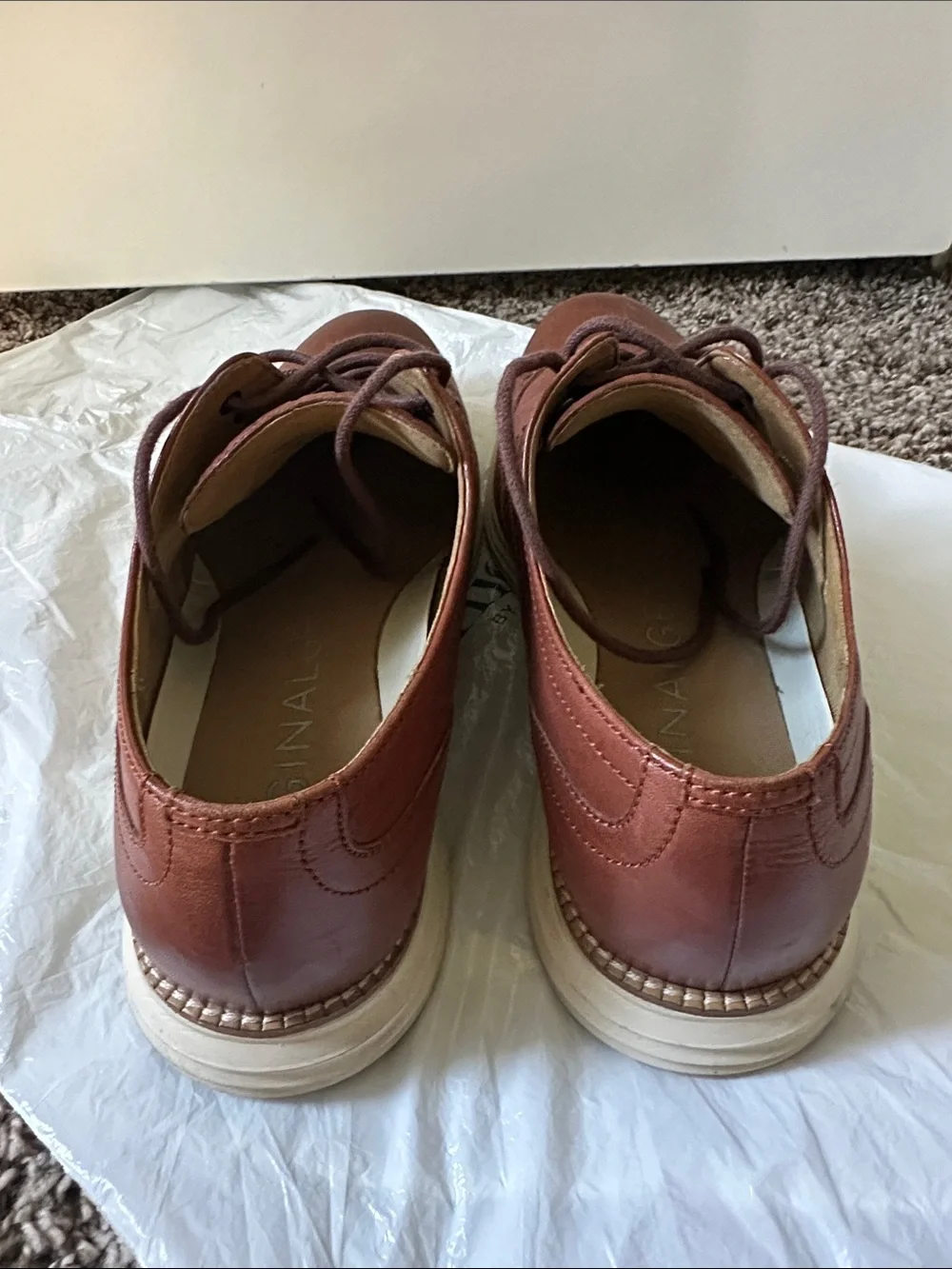 Cole Haan Brown Leather Wingtip Derby Oxfords with White Contrast Sole